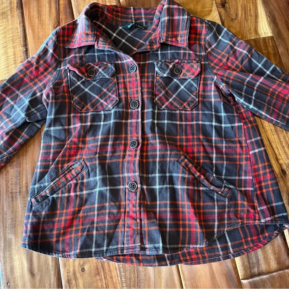 Woolrich - Flannel Plaid Shirt Jacket Size medium Pockets Elbow pads - Picture 2 of 10